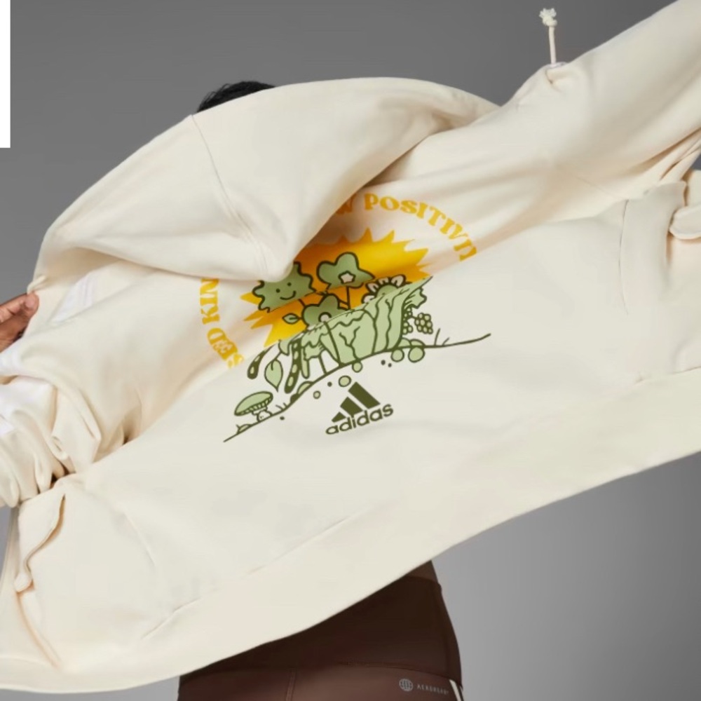 Adidas Cream Hoodie with Green and Yellow Graphic
